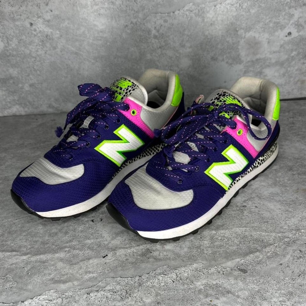 Women's New Balance 574 Purple Neon Green Pink Athletic Sneakers Shoes Size 7.5 - Picture 2 of 8